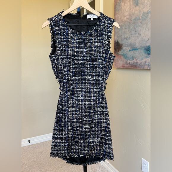L’Academie Revolve Tweed Cut Out Mini Dress Black Blue Womens Small New Backless - Picture 2 of 7